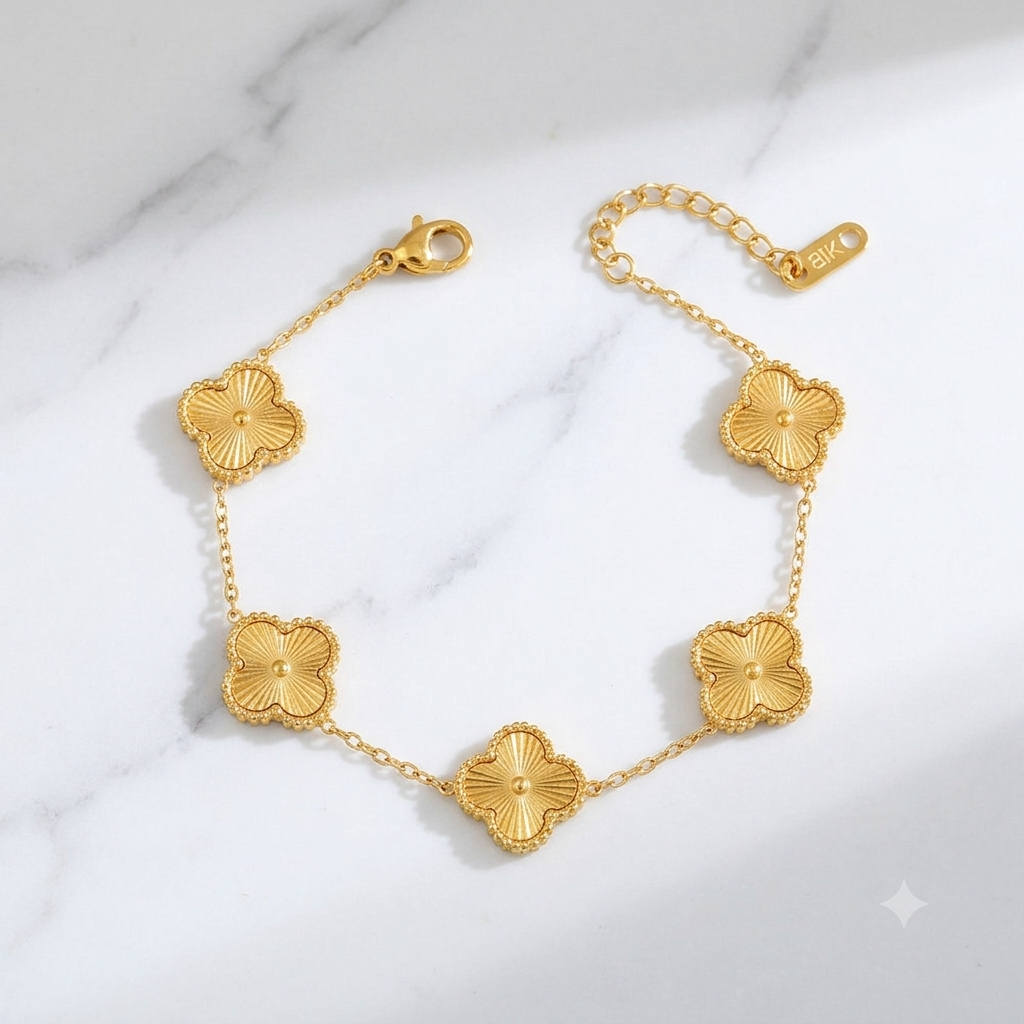 Gold Toned Four Leaf Clover Bracelet for Women