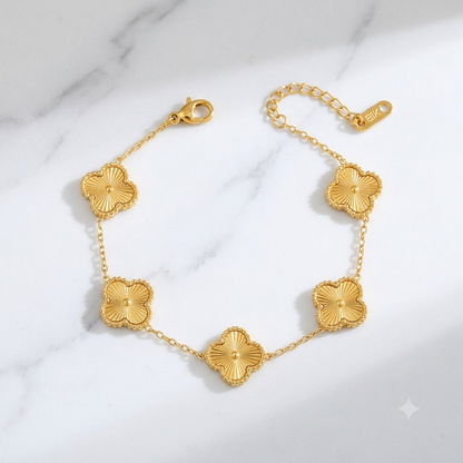 Gold Toned Four Leaf Clover Bracelet for Women