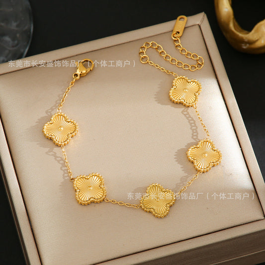 Gold Toned Four Leaf Clover Bracelet for Women
