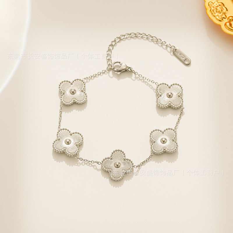 Gold Toned Four Leaf Clover Bracelet for Women